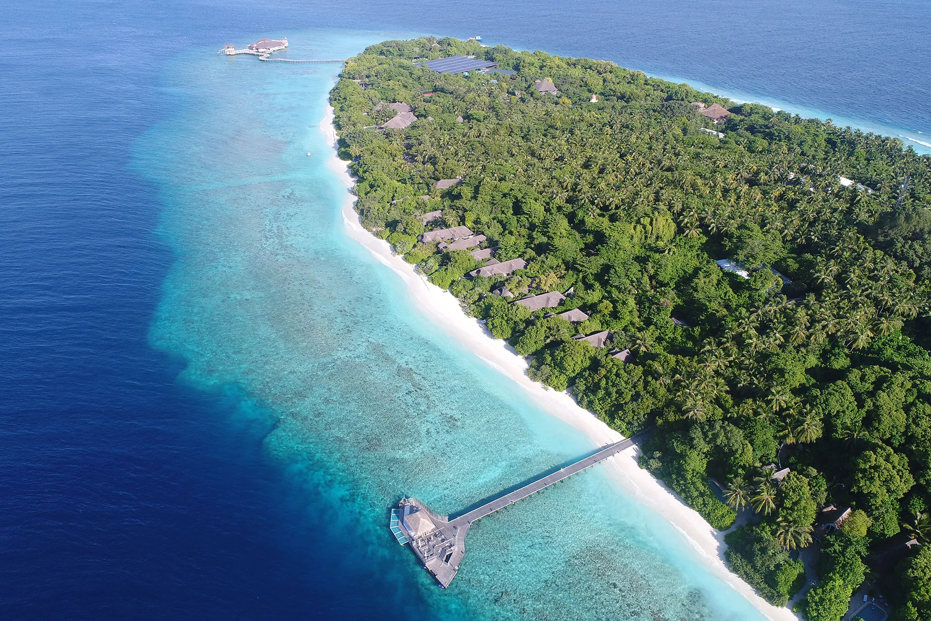 Insel Soneva Fushi aus der Luft